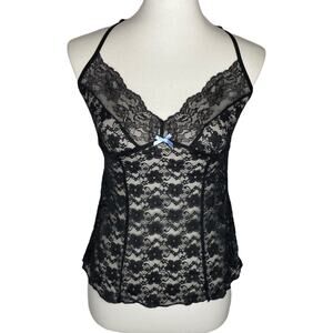 Y2K Babydoll Sheer Lace Cami Black Medium Tank Top Goth Dark Romance Coquette